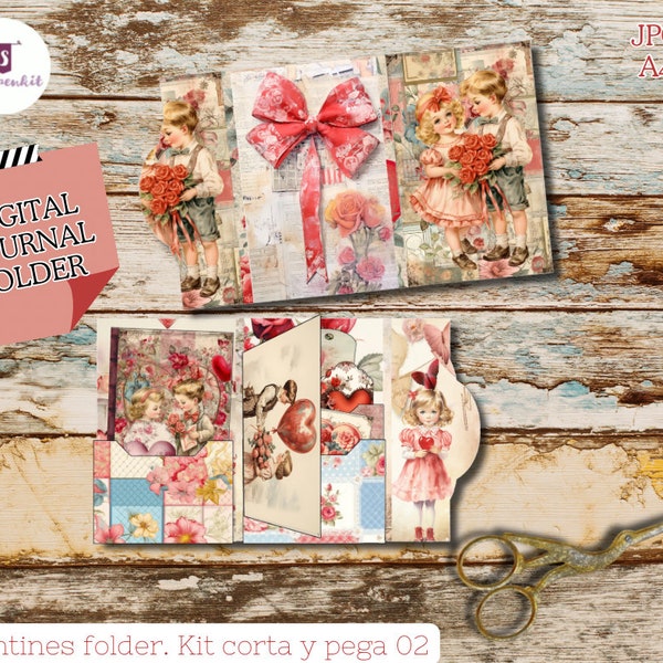 Kit CORTA Y PEGA 02 de diario basura san valentin vintage, collage imprimible, kit digital, ephemera, folio kit, folding folio