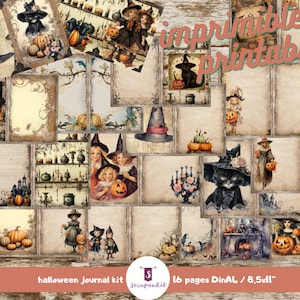 Strony dziennika śmieci Halloween, kolaż do druku, dziennik cyfrowy, vintage
