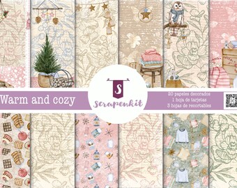 Papel digital scrapbooking, junk journal, warm and Cozy, kit digital, ephemera, embellishments