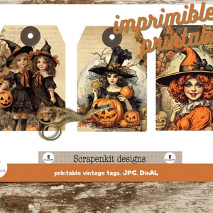 Etiquetas Halloween diario basura, libro de recortes, imprimibles