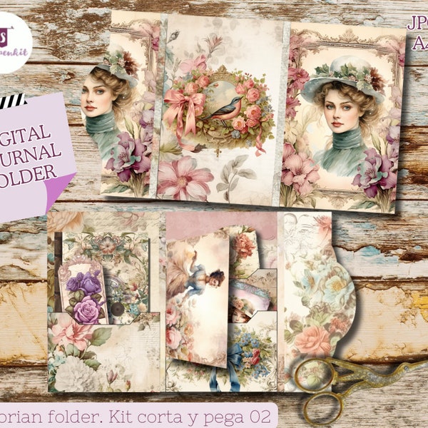 Kit CORTA Y PEGA 02 de diario basura victorian vintage, collage imprimible, kit digital, ephemera, folio kit, folding folio