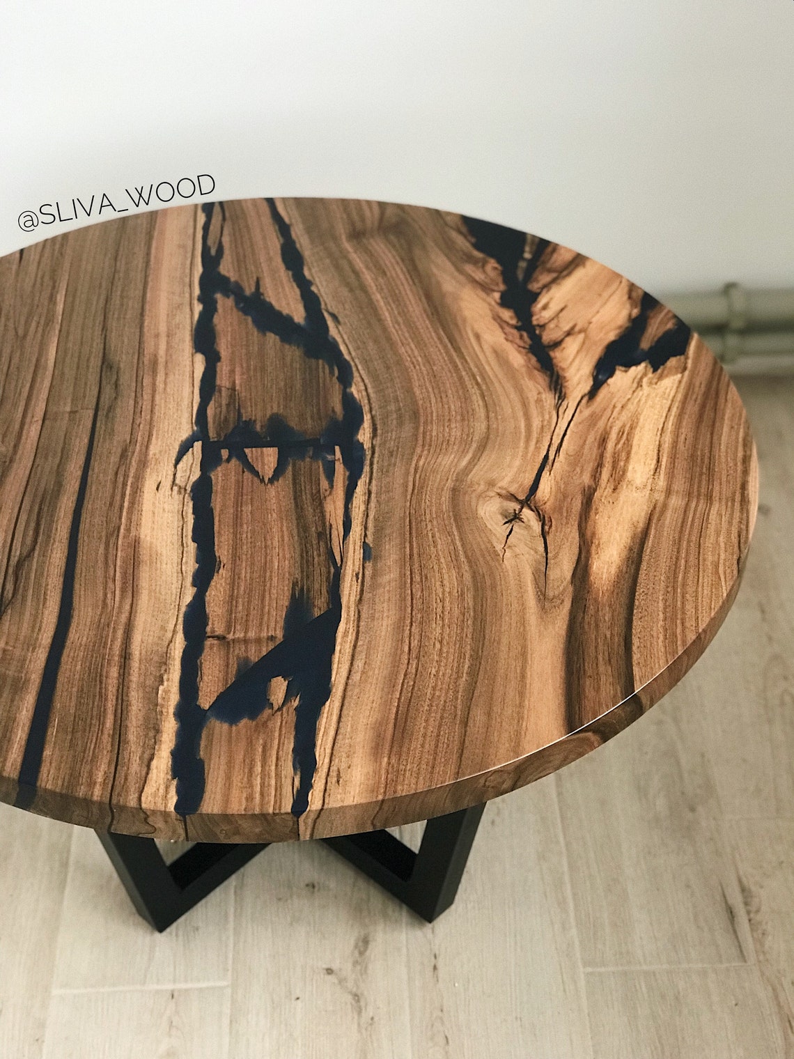 Walnut wood coffee table epoxy round table loft table epoxy Etsy
