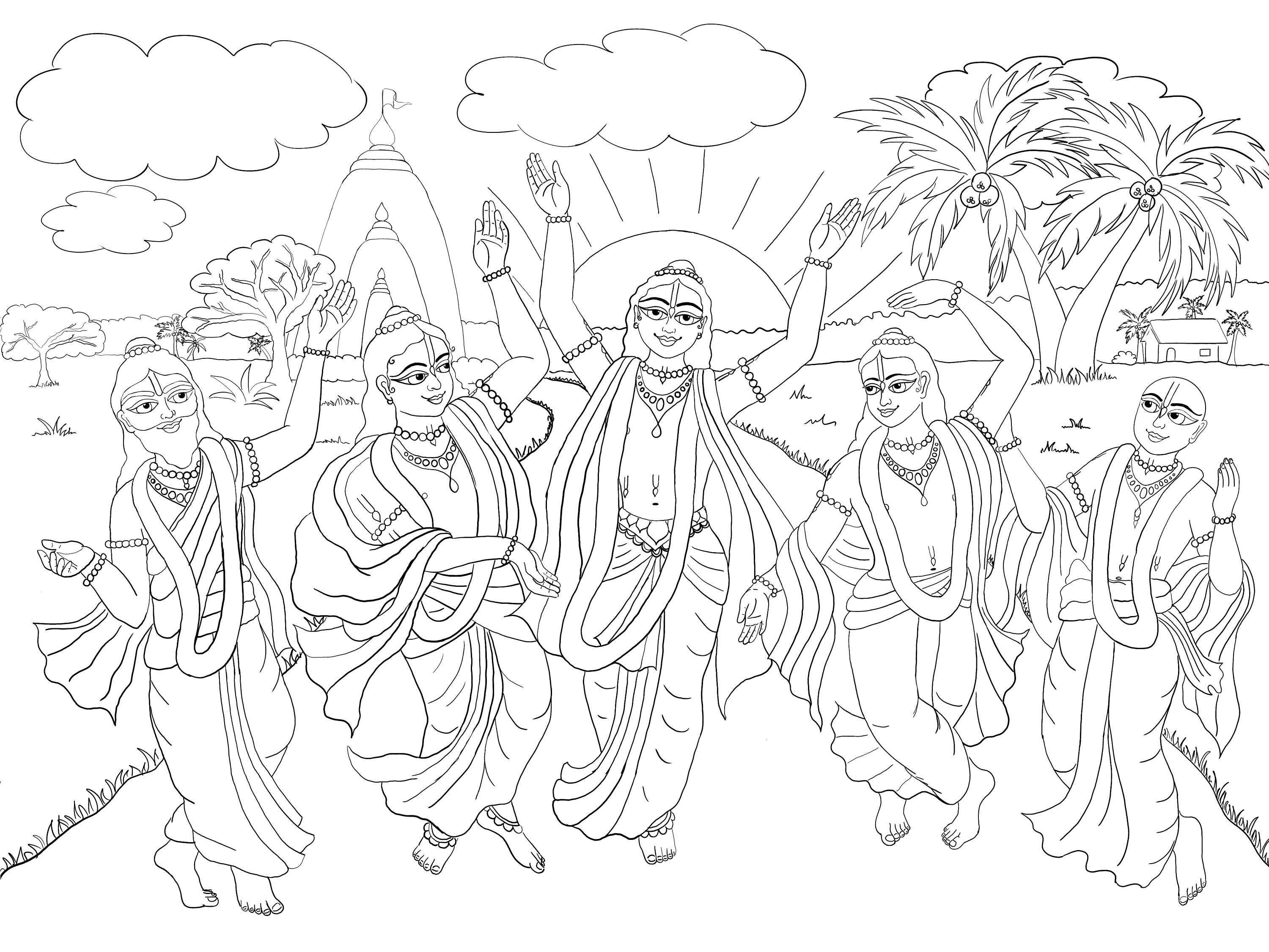 Panchatattva in Navadwip Coloring Page for All Ages Hare - Etsy UK