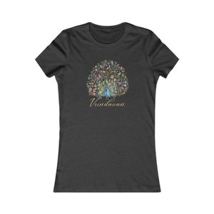 Vrindavan Peacock Women&#39;s Fitted Cotton Tee | Sri Vrindavan Dham | Hare Krishna | Bhakti | Bhakti Yoga | Krishna Tees