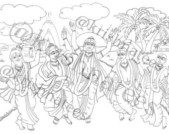 Panchatattva in Navadwip Coloring Page | For All Ages | Hare Krishna | Krsna Coloring Book | ISKCON | Vrindavana Mayapur | Hare Krsna