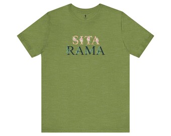 Koszulka z dżerseju w kwiaty Sita Rama | Jai Sri Rama | Zając Rama | Hare Kryszna | Bhakti | Bhakti Joga | Koszulki Kryszny