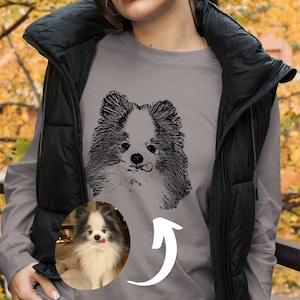 Pet Portrait Long-Sleeve Tshirt, Custom Shirt With Dog Face, Personalized Dog Tee, Dog Lover Gift,  Portrait From Photo, Dog Mom Gift,