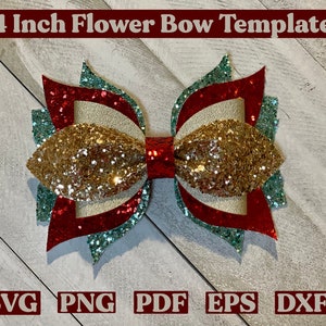 Christmas Bow SVG Template 4&#39;&#39;| Flower Bow SVG Template | Cut Files for Cricut | Double Loop Bow Pattern | Bow Templates | Hair Bow Patterns