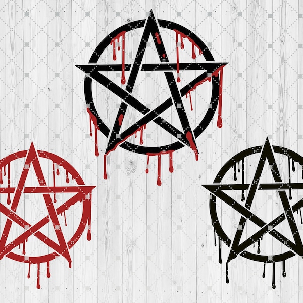 Dripping Pentagram SVG, Cut Files for Cricut Silhouette, Blood, Bloody, Witch, Witchcraft, Horror and Gothic, Goth, Wiccan Clipart