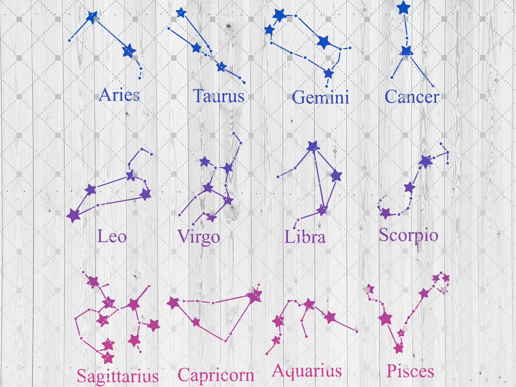 Zodiac Signs SVG Cute Horoscope Astrology Star Sign Leo Sagittarius ...