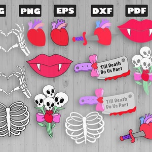 Creepy Cute Horror Love SVG Bundle | Gothic Valentine&#39;s Clipart | Horror Anniversary SVG, Scary Valentine PNG