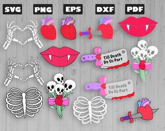 Creepy Cute Horror Love SVG Bundle | Gothic Valentine&#39;s Clipart | Horror Anniversary SVG, Scary Valentine PNG