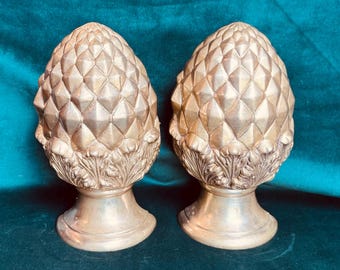 Vintage Brass Pinecone Bookends Pair, Hollywood Regency Brass Finial Bookends, MCM Shelf Decor, Traditional Brass Library Decor
