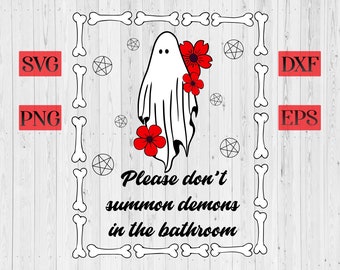 Geist mit Blumen SVG | Gotische SVG | Druckbare Badezimmer Schilder | Lustige Badezimmer Wandkunst | Horror SVG | Druckbare Gothic Wandkunst