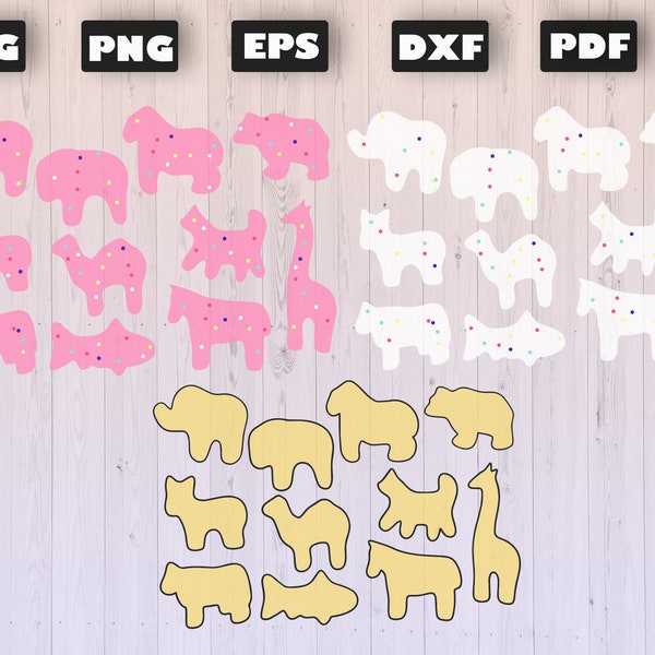 Animal Crackers SVG Clipart | Pink Icing Animal Crackers PNG | White Iced Animal Crackers | Fun Foods SVG