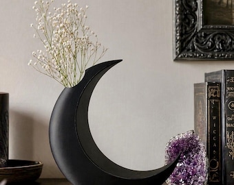 Jarrón con forma de media luna para flores, centro de mesa con forma de luna celestial, soporte floral celestial, jarrón con forma de luna - Varios tamaños y colores.
