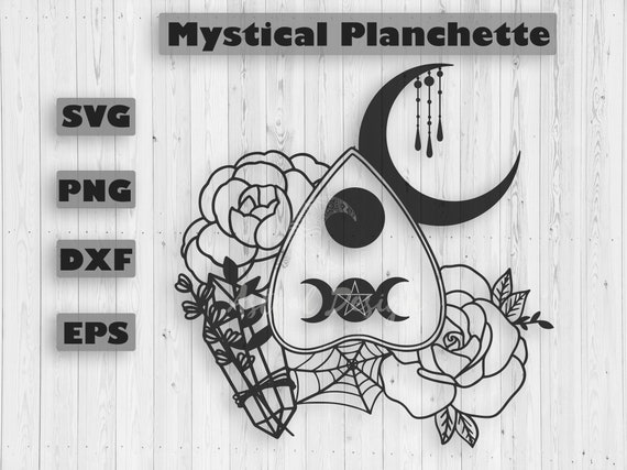 Planchette with Flowers SVG | Ouija Board SVG | Spirit Board PNG | Gothic Cut Files | Crystals Clipart | Occult Clipart | Ouija Clipart