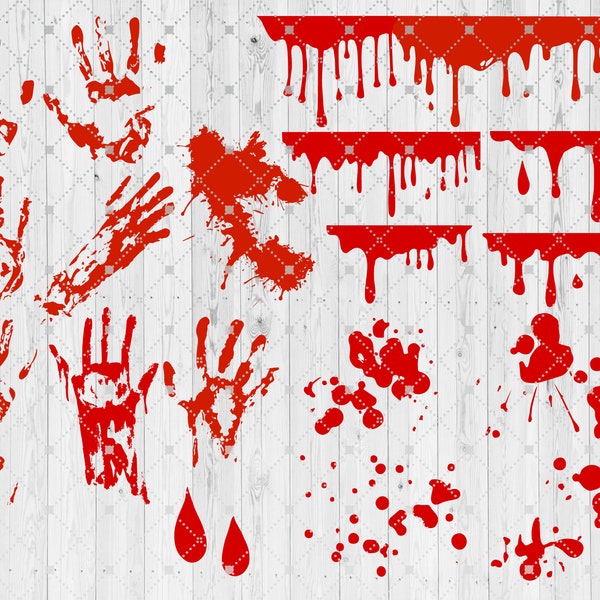 Blood Splatter Bloody Handprint Drips SVG Bundle Cut Files for Cricut, True Crime, Horror, Serial Killer, Blood Smears, Ink, Halloween