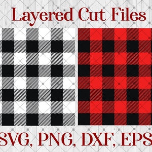 Red and Black Buffalo Plaid SVG, Layered Digital Cut Files for Cricut, SIlhouette, Black and White Plaid SVG, PNG, Christmas Pattern Clipart