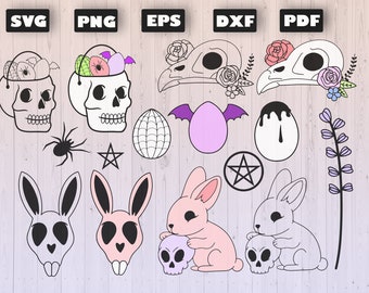 Creepy Easter SVG Clipart | Horror Easter Cut Files for Cricut Silhouette | Spooky Pastel Goth Easter | Pastel Gothic Spring Clipart