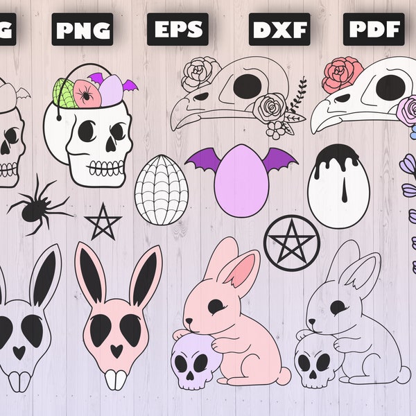 Creepy Easter SVG Clipart | Horror Easter Cut Files for Cricut Silhouette | Spooky Pastel Goth Easter | Pastel Gothic Spring Clipart