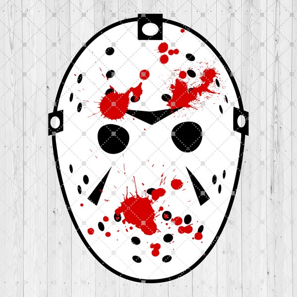 Hockey Mask Blood Splatter SVG, Digital Cut Files for Cricut Silhouette, Horror Character, Bloody, Scary Movie Clipart, PNG, Vector Graphics