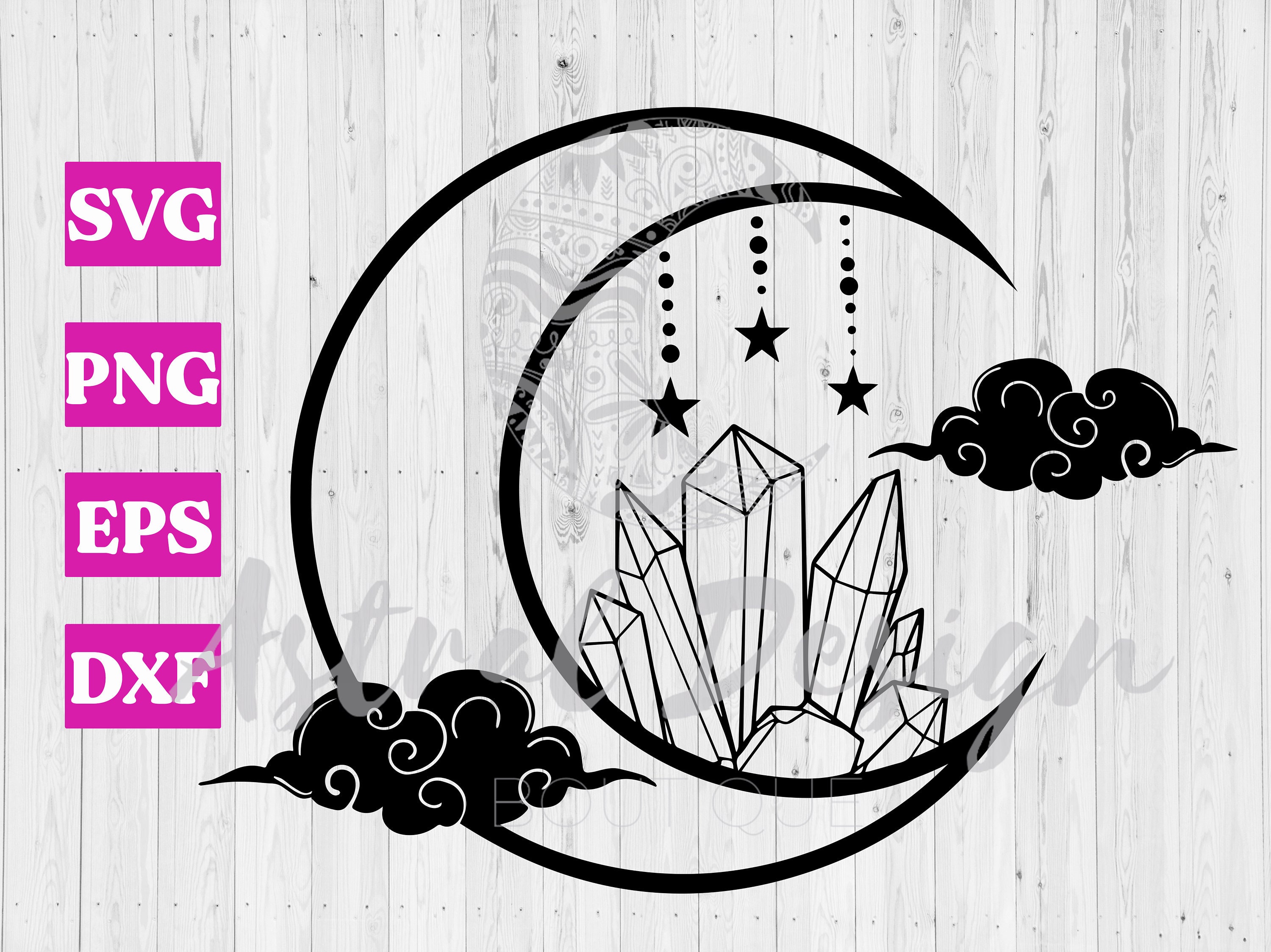 Crescent Moon Crystals Clouds Svg Cut Files For Cricut Etsy