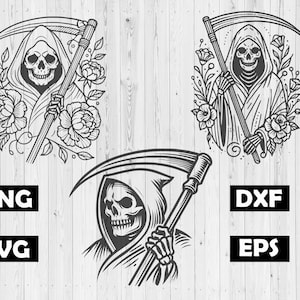 Grim Reaper Bundle with Scythe | Grim Reaper with Floral Accents | SVG Cut Files For Cricut
