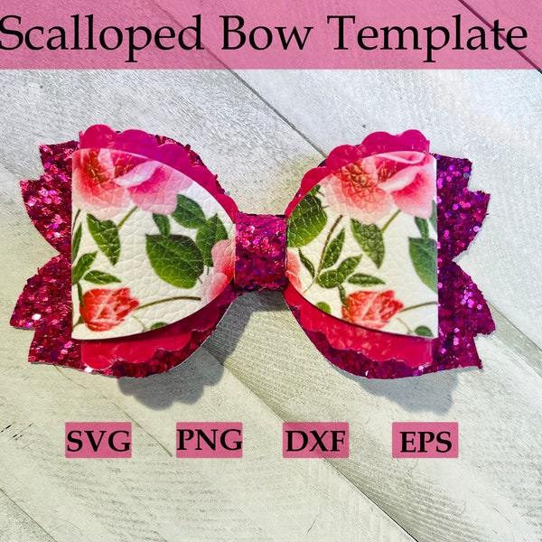 4'' Scalloped Single Loop Bow Template | Bow SVG Template | Printable Bow Template | Hair Bow Templates | Hair Bow SVG | Birthday Bow SVG