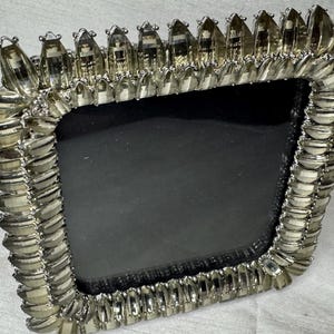 Vintage Drexel Heritage Clear Glass Stones in Metal 4" X 4" Photo Frame Free Standing, Smoky Quartz