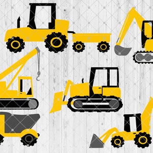 Excavator, Dump Truck, Crane, Tractor, Bulldozer SVG Bundle Digital Download Cut Files For Cricut Silhouette, Construction Vehicles, Clipart