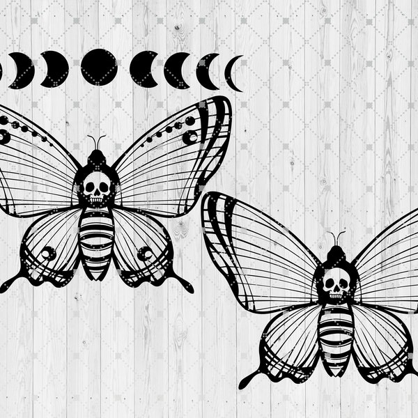 Death Moth Moon Phase SVG Digital Download Cut Files for Cricut, SIlhouette| Halloween Decals, Images, Graphics, Clipart, EPS, DXF, Png
