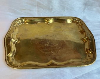 Bandeja de servir de latón vintage, bandeja rectangular grande de latón, bandeja de tocador estilo Hollywood Regency, bandeja multiusos de latón, decoración para bar, 15,75 x 11,5