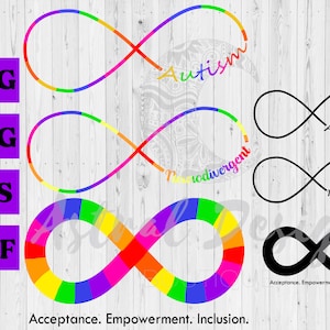 Rainbow Autism Infinity Symbol SVG, Cut Files for Cricut, Silhouette, Awareness, Neurodivergent, Autism Clipart, Images, PNG
