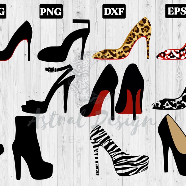 High Heels Shoes Boots SVG Bundle Digital Download| Cut Files For Cricut, Silhouette, Stilettos, Strappy Heels, Boots, PNG, Dxf, Eps