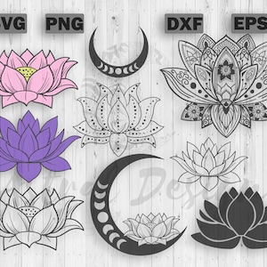 Pacchetto Lotus SVG / File di taglio del fiore di loto / Lotus Om PNG, Lotus Clipart