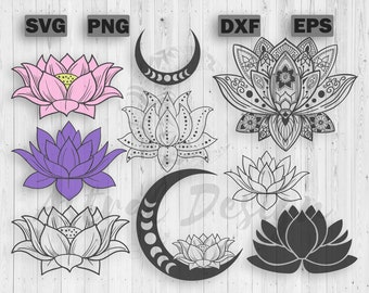 Lotus SVG Bundle | Lotus Flower Cut Files | Lotus Om PNG, Lotus Clipart