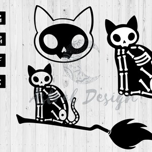 Cat Skeleton Witch Broom SVG | Halloween SVG | Witchy SVG | Gothic Clipart | Magick | Cat Skeleton Clipart Png, Halloween Clipart