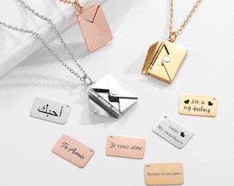 Personalized Envelope Love Letter Necklace, Custom Envelope Locket, Couples Necklace, Custom Name Necklace, Secret Message, Gift for her