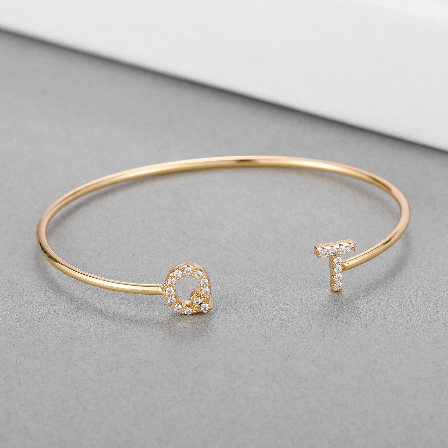 Personalized Initial Bangle Bracelet Custom Name Bangle Etsy