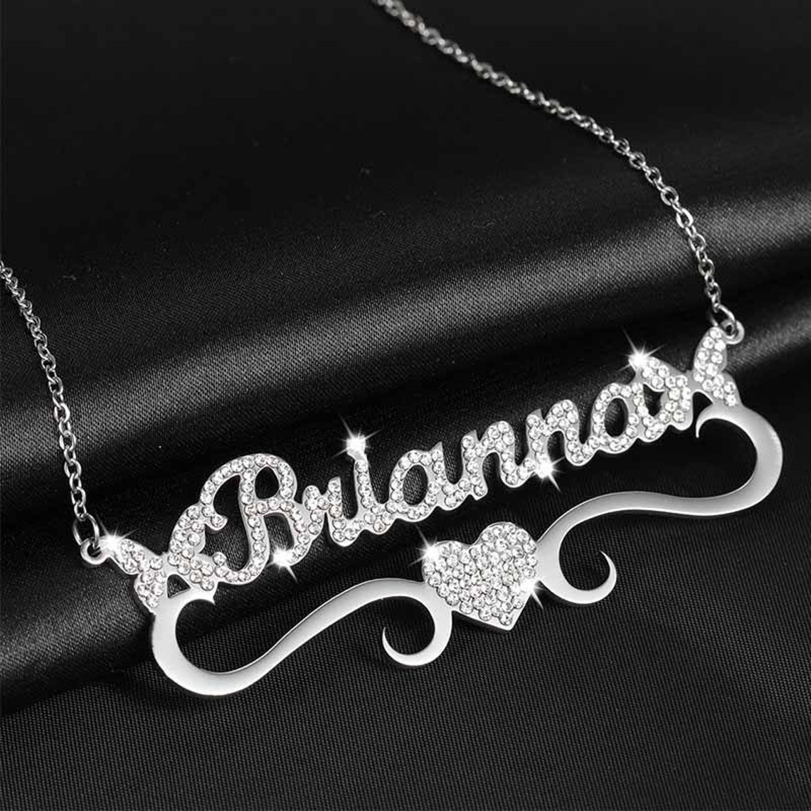 CZ Diamond Name Necklace Iced Out Letter Pendant with Heart Etsy