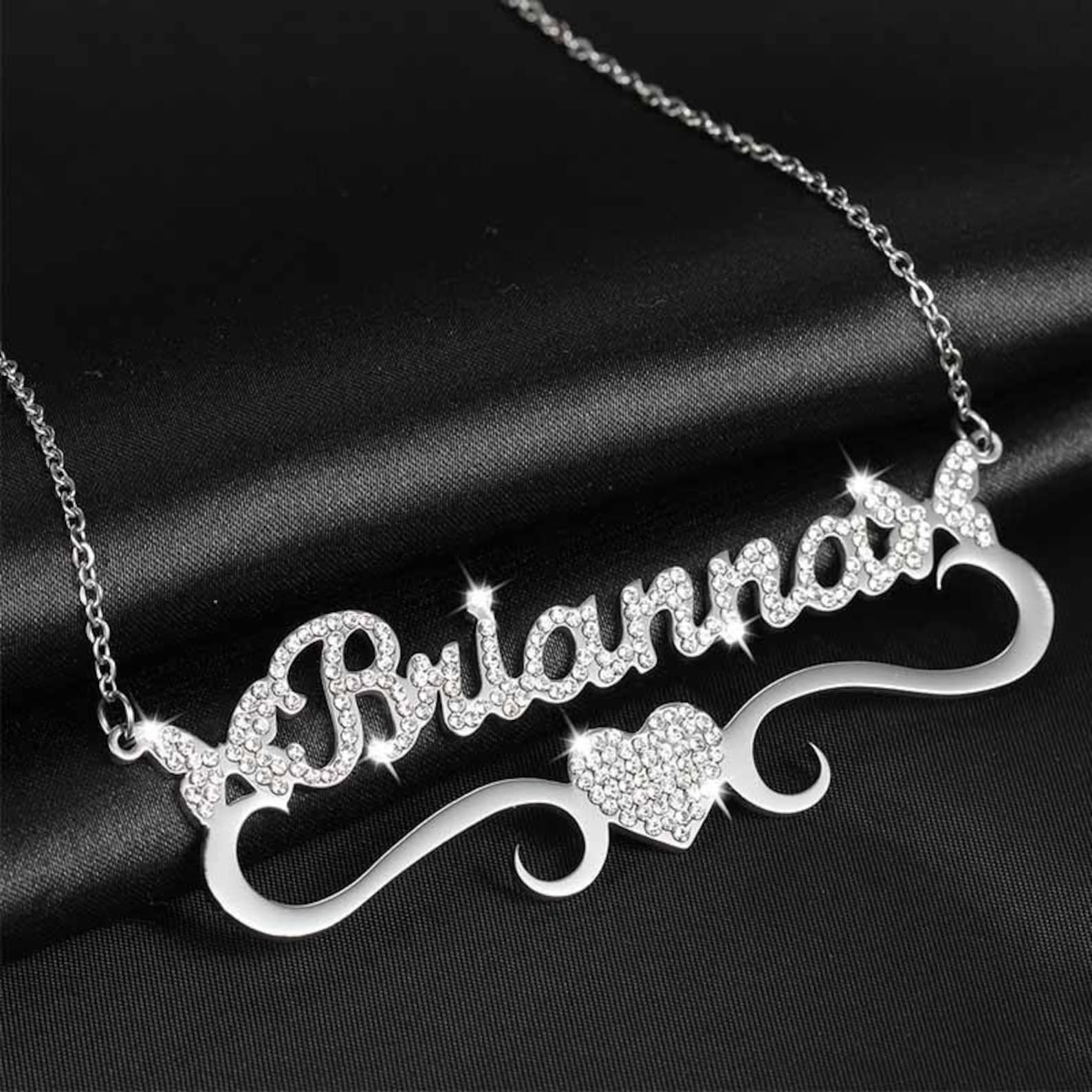 CZ Diamond Name Necklace Iced Out Letter Pendant with Heart Etsy