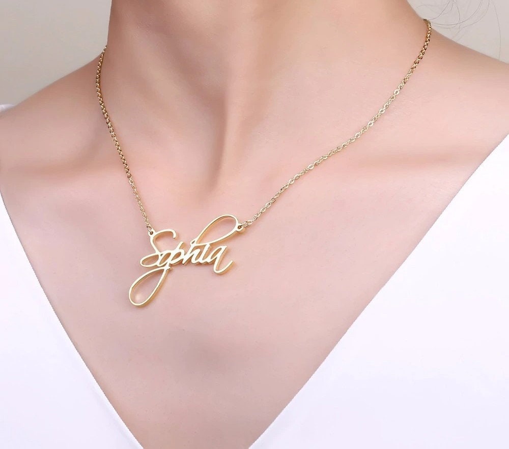 Custom Cursive Font Handwriting Necklace Personalized Script Etsy