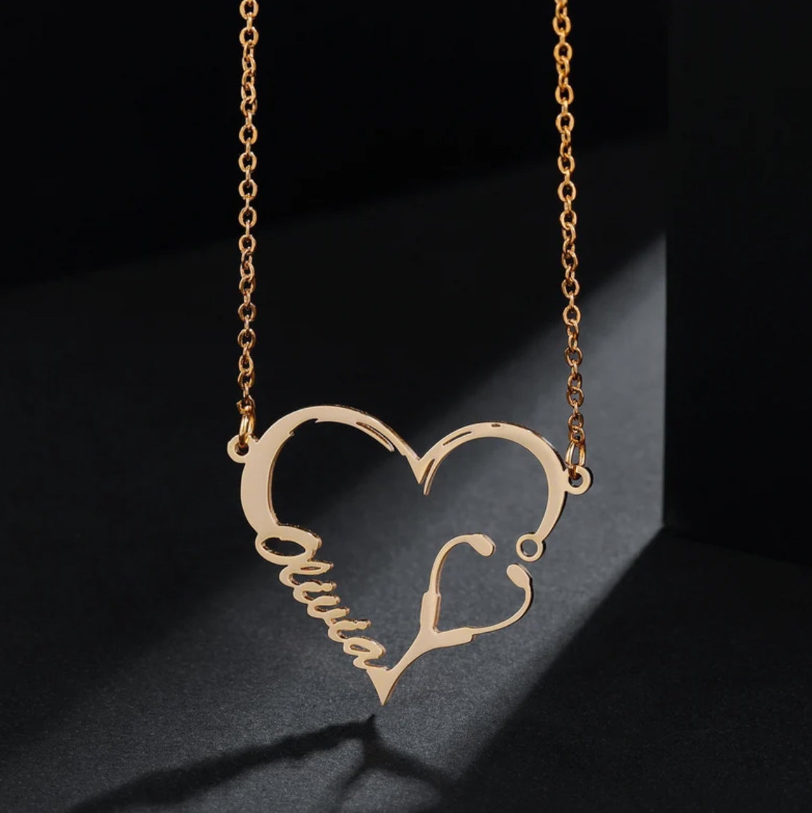 Stethoscope Necklace Gold Heart Name Necklace Personalized Etsy