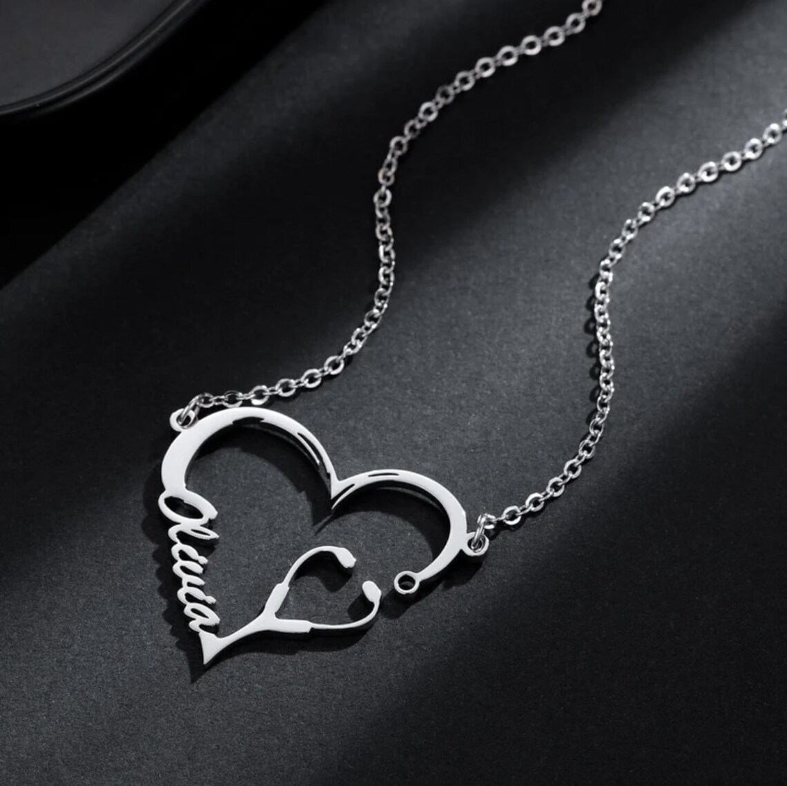 Stethoscope Necklace Gold Heart Name Necklace Personalized Etsy