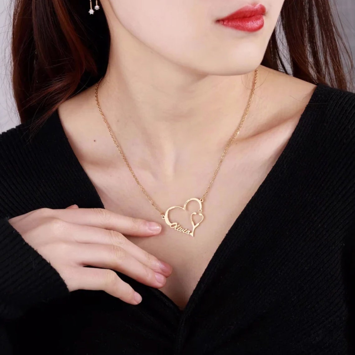 Stethoscope Necklace Gold Heart Name Necklace Personalized Etsy