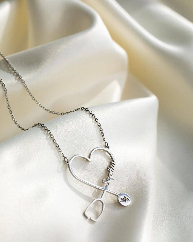 Custom Name Stethoscope Necklace Heart Name Necklace Etsy