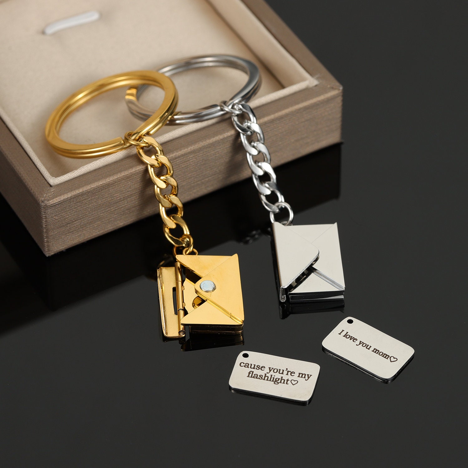 5PCS Stainless Steel Detachable Envelope Pendant Keychain Metal Creative  Love Letter Envelope Charm Keychain Key Ring DIY
