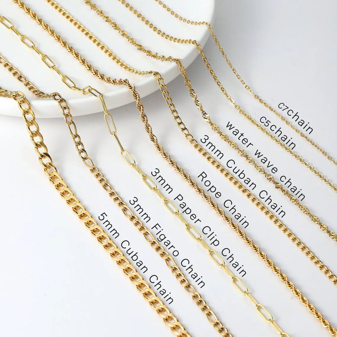 18K Gold Chain Necklace, Cable Chain, Paperclip Chain, Twist Chain, Figaro,  Curb Chain, Pearl Bead Chain, Chain for Kids, Mothers Day Gift 