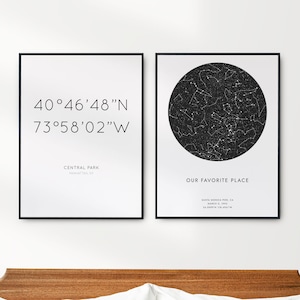 Set of Two Clean Posters, Minimalist Coordinates Print, Eclipse Star Map, Custom GPS Coordinates Location, New Home Print, Address Sign